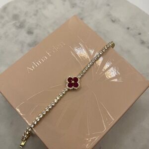Red Clover Pave Tennis Bracelet Adina Eden 14K Gold Plated Rhinestone CZ Jewelry